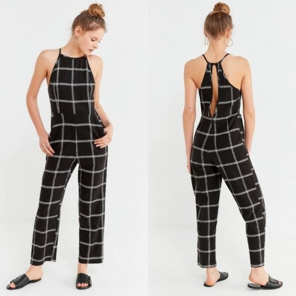 Urban Outfitters "Hattie" Black Plaid Jumpsuit - Picture 1 of 3